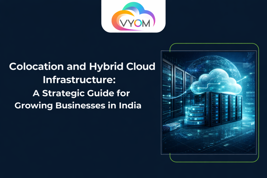 “Colocation and hybrid cloud infrastructure showing enterprise data center server racks and secure network connectivity.”
